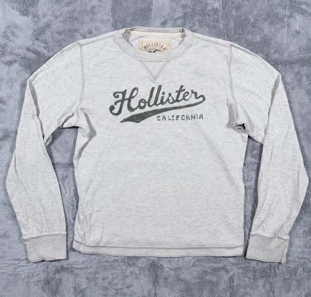 Hollister Waffle Knit Long Sleeve Size M Gray California Logo Sweatshirt